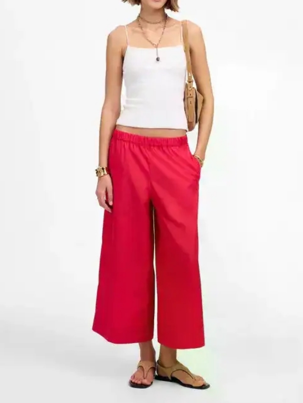 Pull-On Culottes in Cotton Poplin In WATERMELON